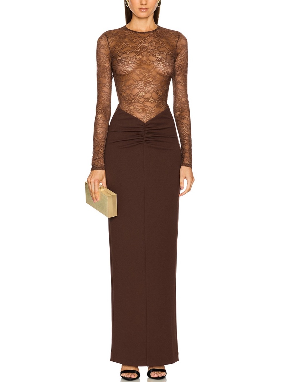 Michael Costello Zaria Gown in chocolate brown